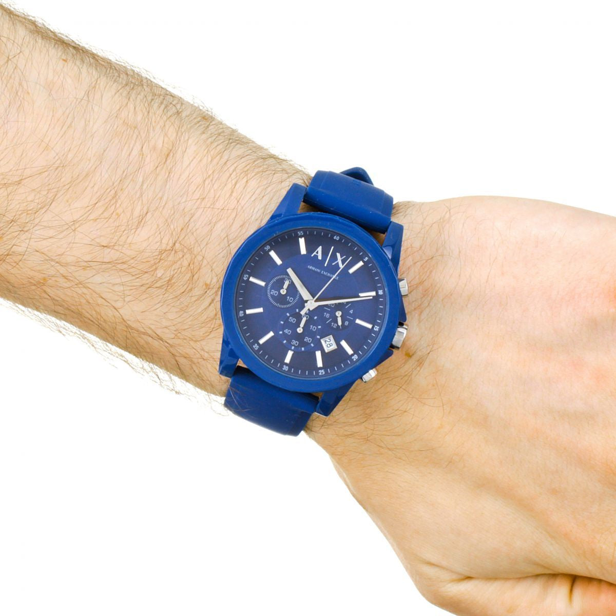  Shop Authentic Armani Exchange Outerbanks Chronograph Blue Dial Blue Silicone Strap Watch For Men - AX1327 - Luxxuri