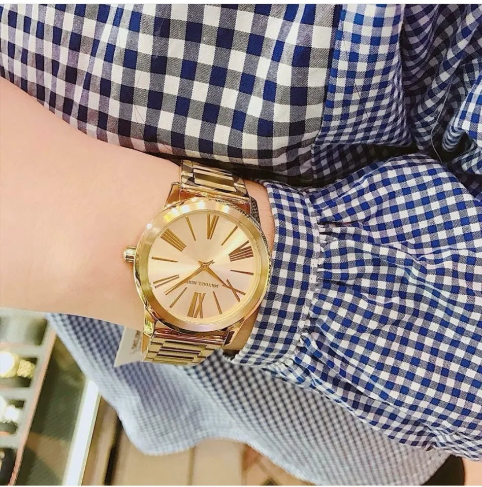 Shop Authentic Michael Kors Hartman Quartz Gold Dial Gold Steel Strap Watch For Women - MK3490 - Luxxuri