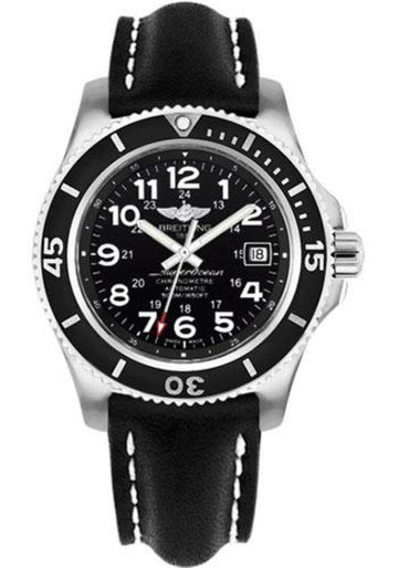  Shop Authentic Breitling Superocean II 42mm Black Leather Strap Mens Watch - A17365C9 - Luxxuri