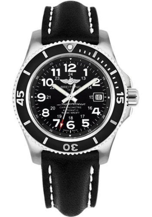  Shop Authentic Breitling Superocean II 42mm Black Leather Strap Mens Watch - A17365C9 - Luxxuri