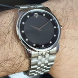  Shop Authentic Movado Museum Diamonds Black Dial Silver Steel Strap Watch For Men - 606878 - Luxxuri