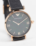  Shop Authentic Emporio Armani Gianni T Bar Black Mother of Pearl Dial Black Leather Strap Watch For Women - AR11060 - Luxxuri