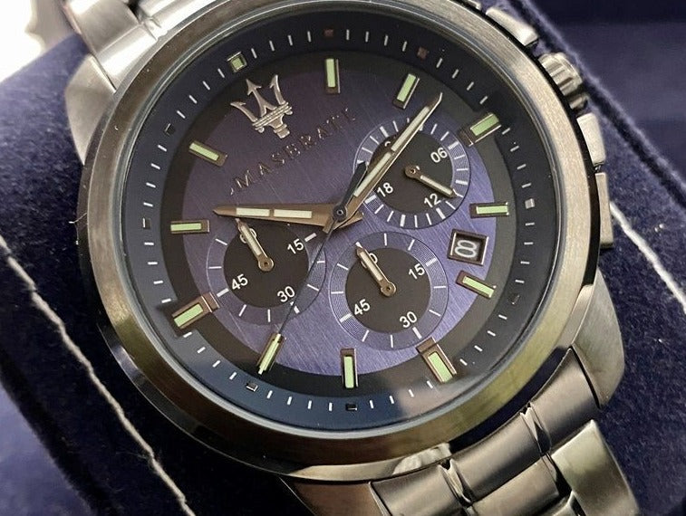  Shop Authentic Maserati Successo Chronograph Blue Dial Black Steel Strap Watch For Men - R8873621005 - Luxxuri
