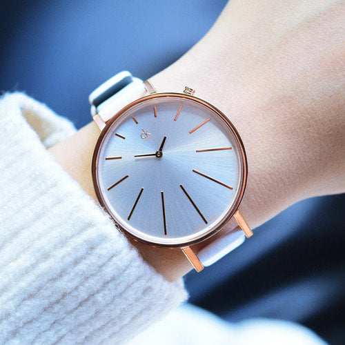  Shop Authentic Calvin Klein Equal Silver Dial White Leather Strap Watch for Women - K3E236L6 - Luxxuri