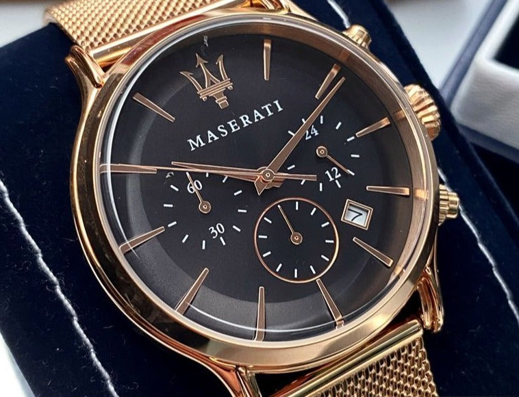  Shop Authentic Maserati Epoca Black Dial Gold Mesh Bracelet Watch For Men - R8873618005 - Luxxuri