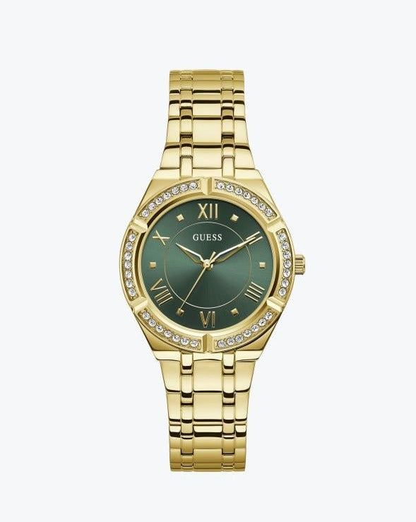 Shop Authentic Guess Cosmo Diamonds Green Dial Gold Steel Strap Watch for Women - GW0033L8 - Luxxuri