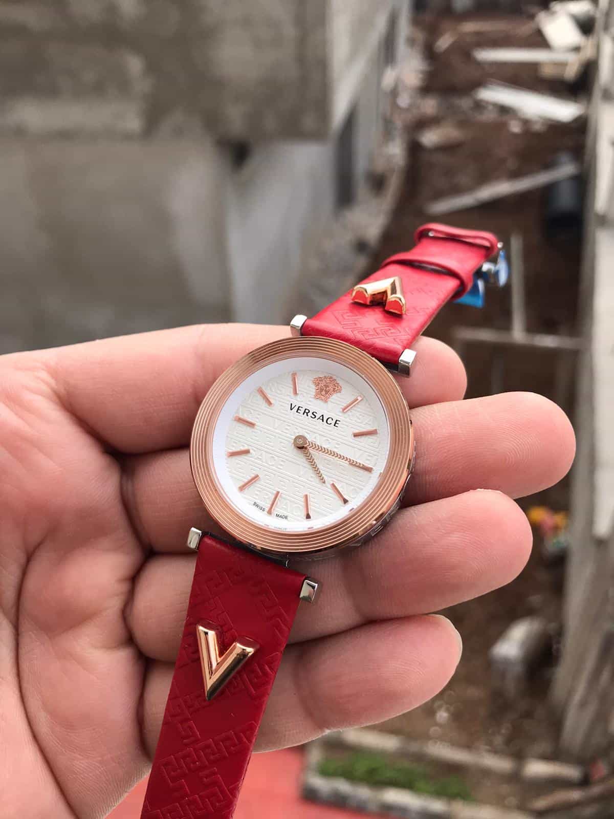  Shop Authentic Versace V-Twist Silver Dial Red Leather Strap Watch for for Women - VELS00519 - Luxxuri