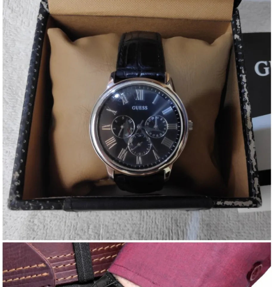  Shop Authentic Guess Wafer Analog Black Dial Black Leather Strap Watch For Men - W70016G1 - Luxxuri