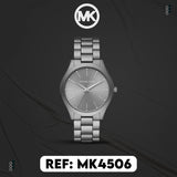  Shop Authentic Michael Kors Slim Runway Quartz Grey Dial Grey Steel Strap Watch For Women - MK4506 - Luxxuri
