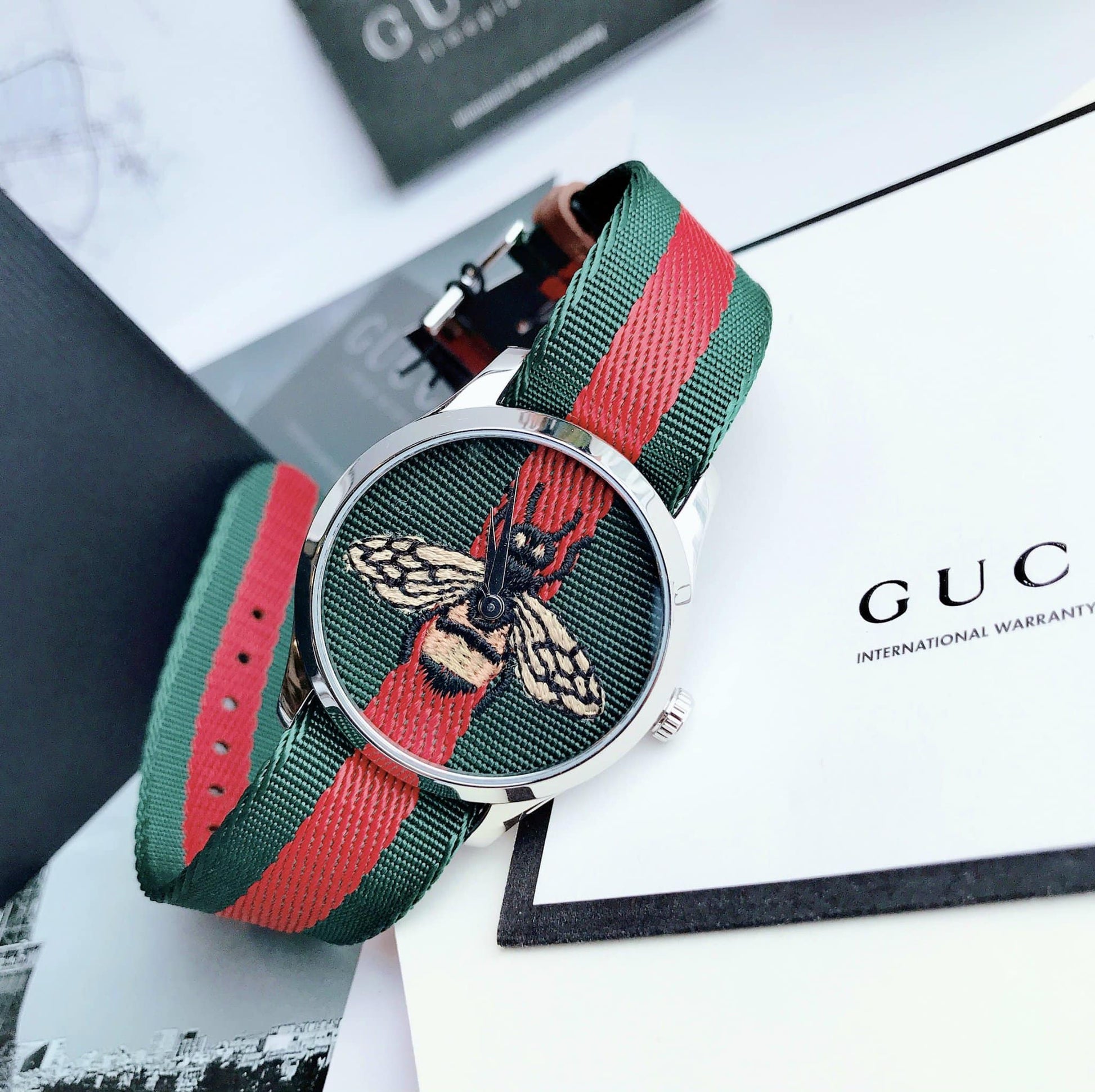  Shop Authentic Gucci Le Marche des Merveilles Red & Green Dial Red & Green Nylon Strap Unisex Watch - YA1264060 - Luxxuri