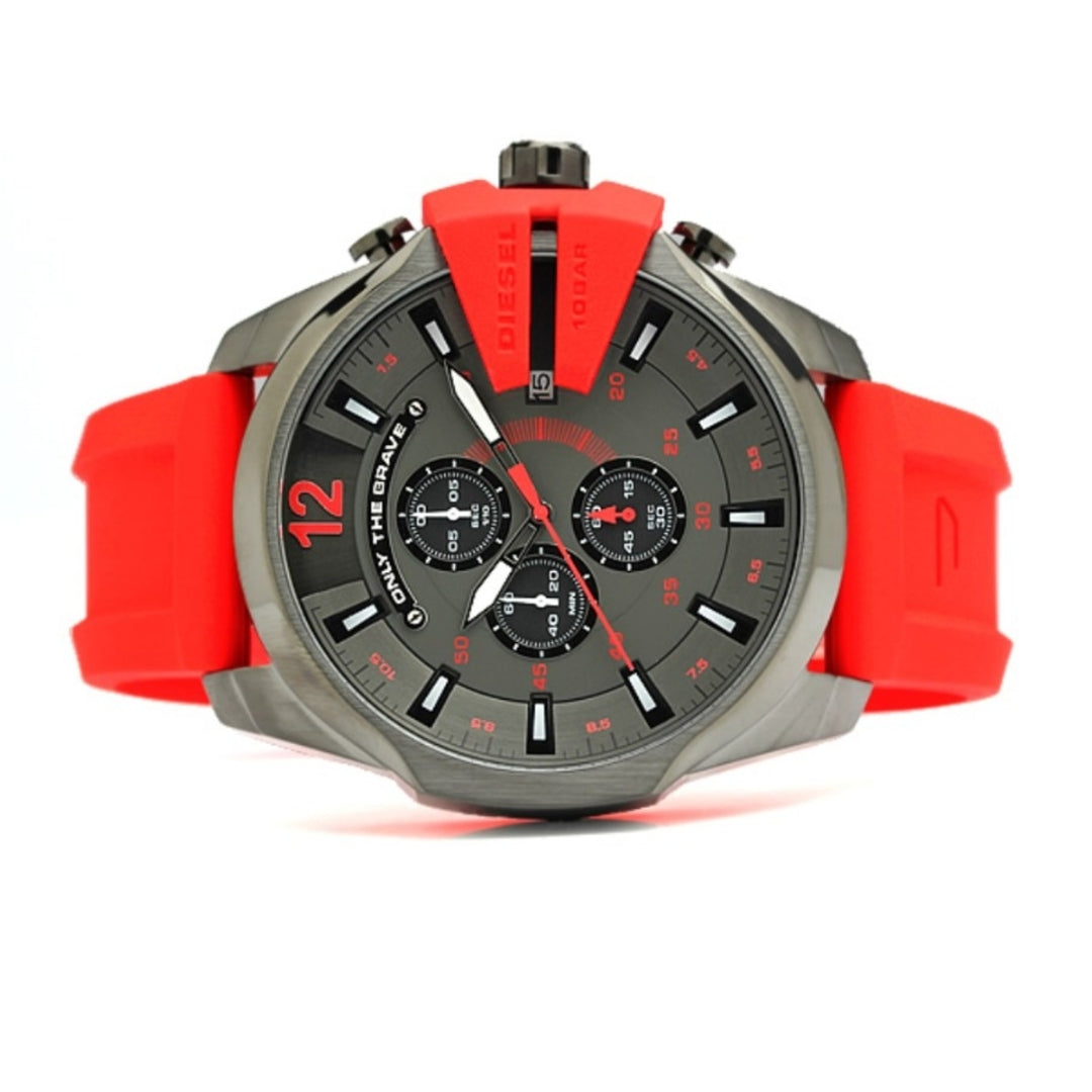  Shop Authentic Diesel Mega Chief Chronograph Black Dial Red Silicone Strap Watch For Men - DZ4427 - Luxxuri