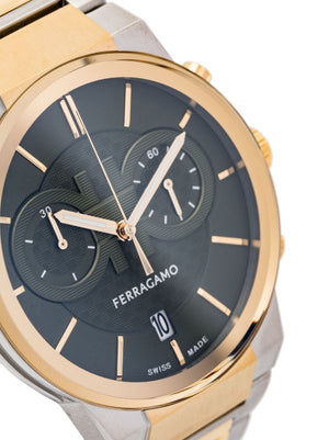  Shop Authentic Salvatore Ferragamo Sapphire Chrono Green Dial Two Tone Steel Strap Watch for Men - SFME01223 - Luxxuri