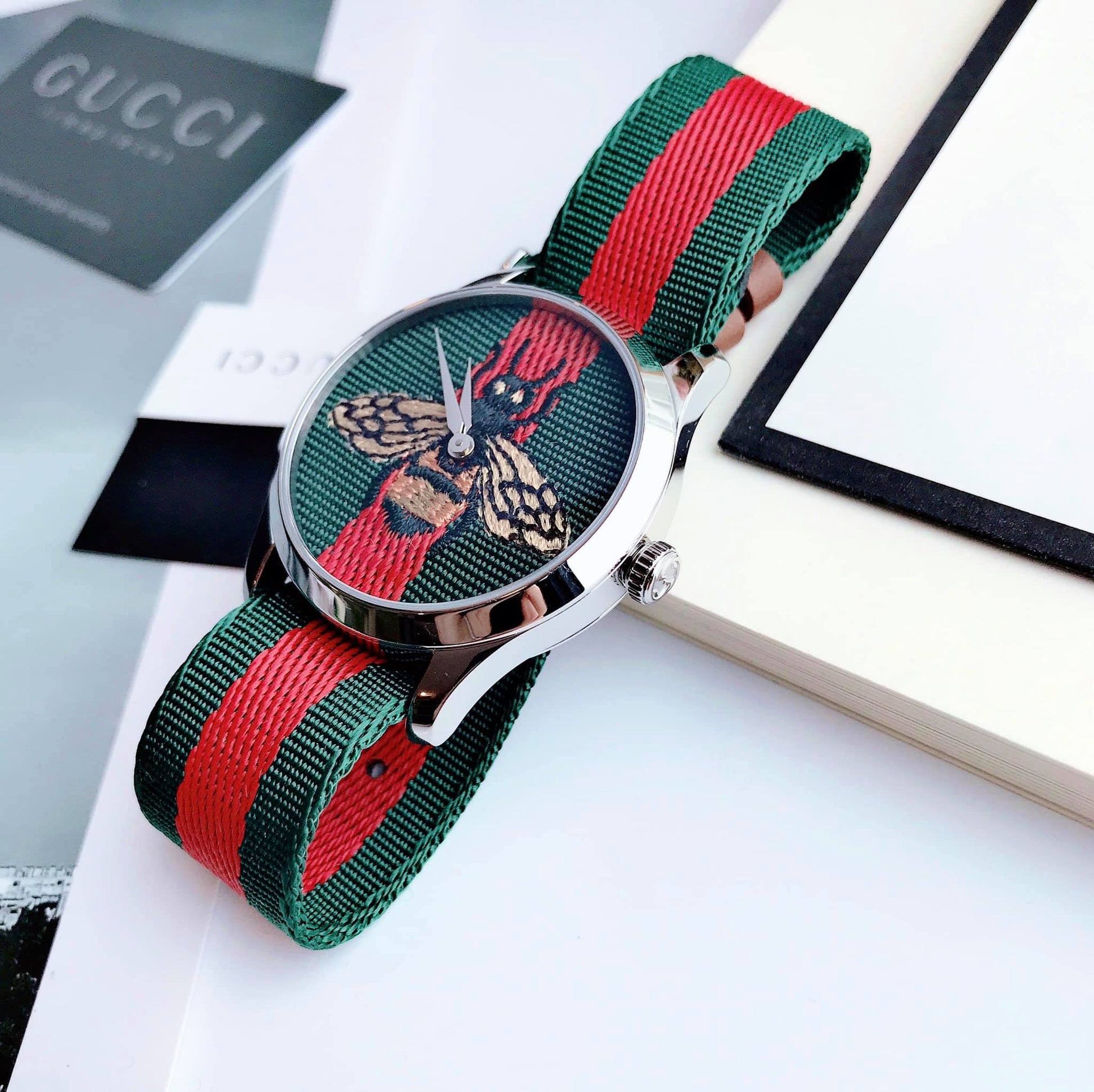  Shop Authentic Gucci Le Marche des Merveilles Red & Green Dial Red & Green Nylon Strap Unisex Watch - YA1264060 - Luxxuri