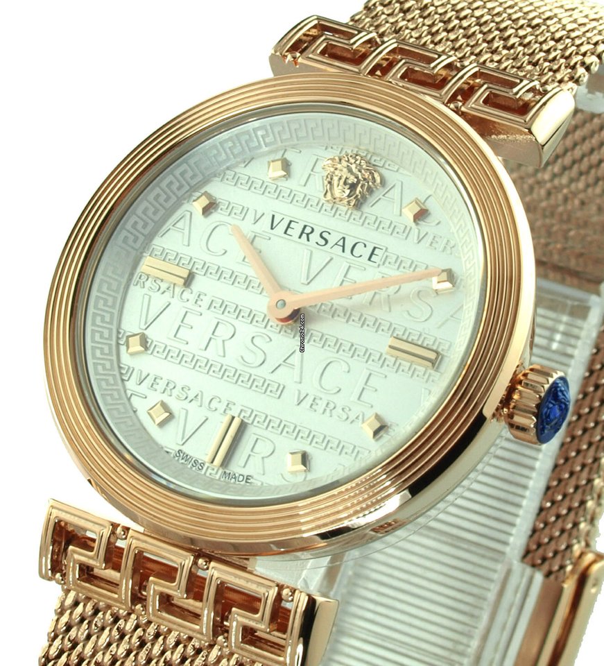 Versace Meander White Dial Rose Gold Mesh Bracelet Watch for Women - VELW00620