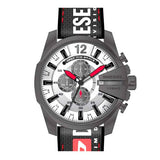  Shop Authentic Diesel Mega Chief Chronograph Silver Dial Black Leather Strap Watch For Men - DZ4512 - Luxxuri