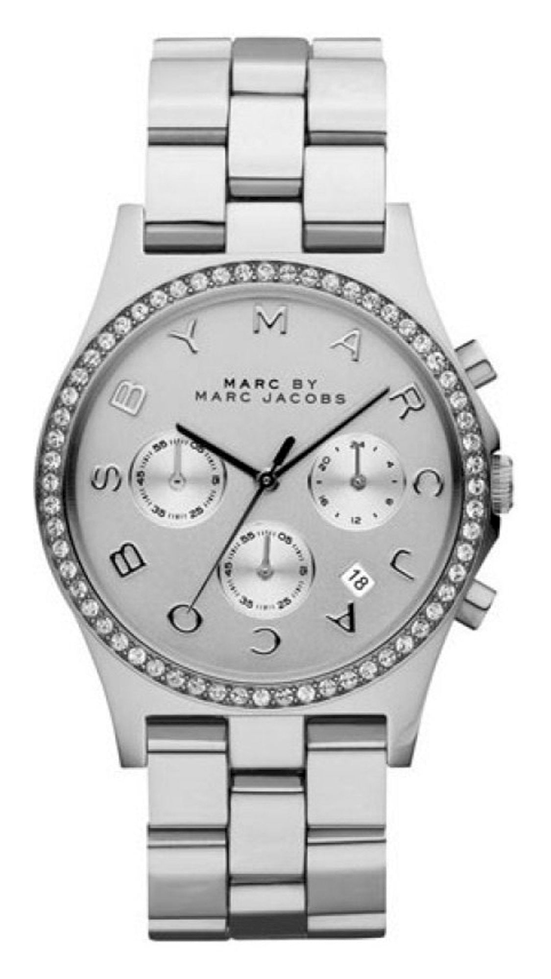  Shop Authentic Marc Jacobs Henry Glitz Chronograph Silver Dial Silver Steel Strap Watch for Women - MBM9017 - Luxxuri