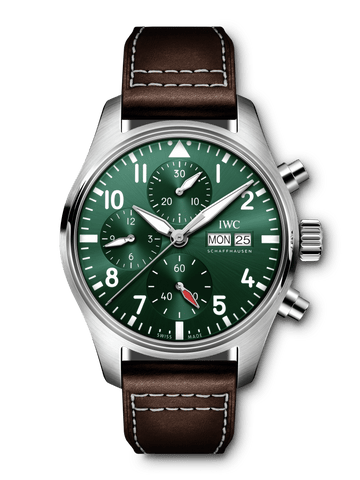  Shop Authentic IWC Pilot's Watch Chronograph Edition Racing Green 43mm Green Dial Brown Leather Strap Watch for Men - IW377726 - Luxxuri