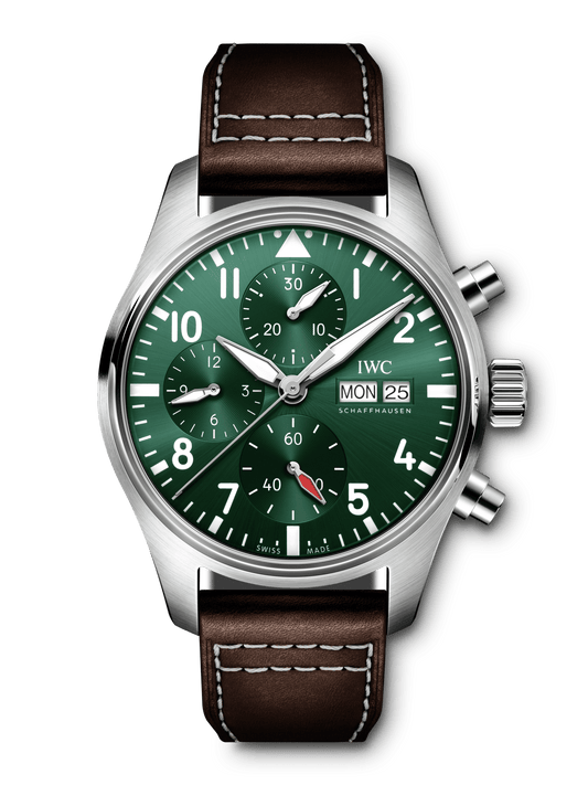  Shop Authentic IWC Pilot's Watch Chronograph Edition Racing Green 43mm Green Dial Brown Leather Strap Watch for Men - IW377726 - Luxxuri