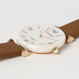  Shop Authentic Emporio Armani Gianni T Bar Quartz Mother of Pearl White Dial Brown Leather Strap Watch For Women - AR11040 - Luxxuri