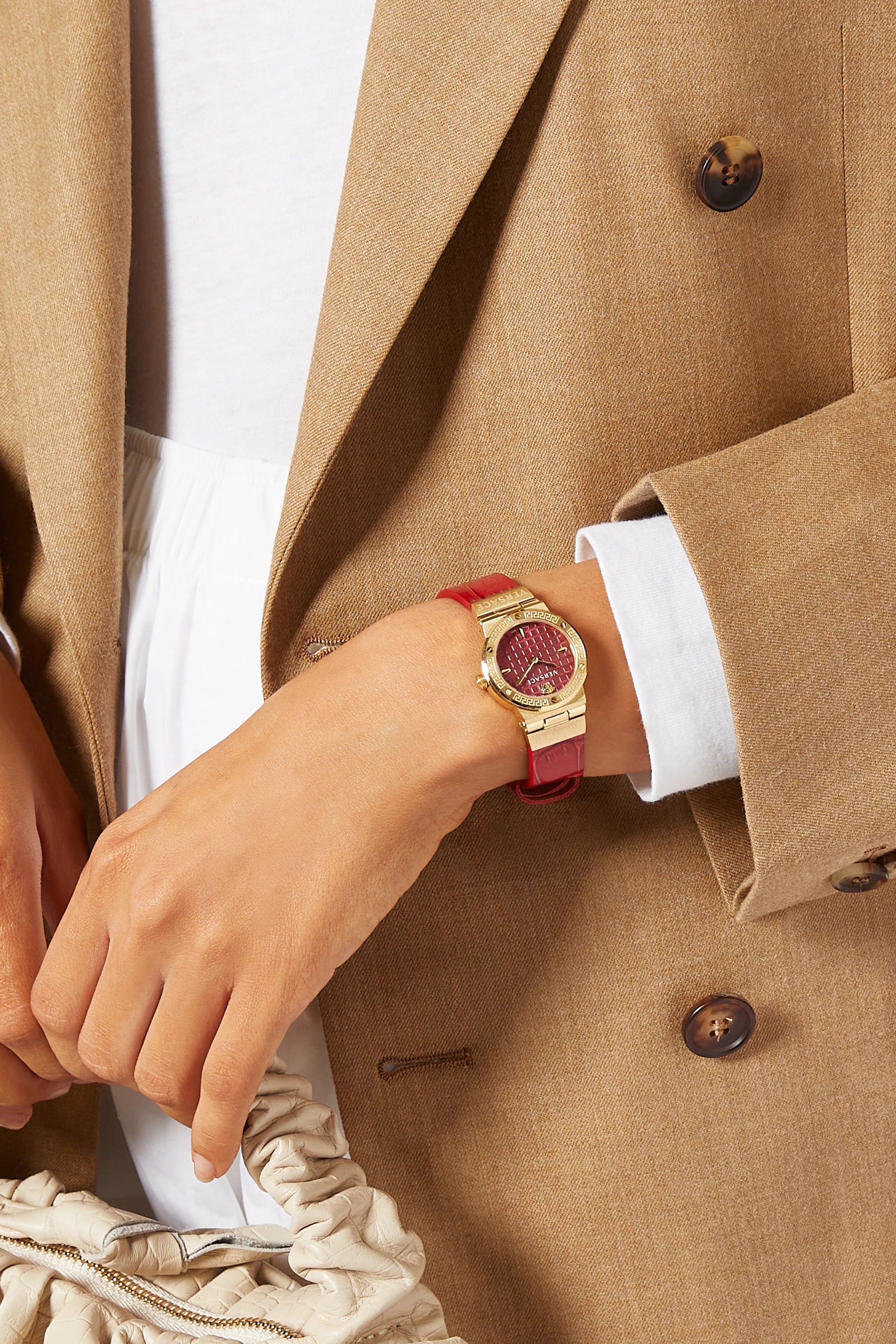  Shop Authentic Versace V-Motif Red Dial Red Leather Strap Watch for Women - VERE00418 - Luxxuri