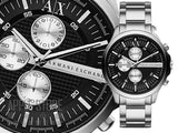  Shop Authentic Armani Exchange Hampton Chronograph Black Dial Silver Steel Strap Watch For Men - AX2152 - Luxxuri