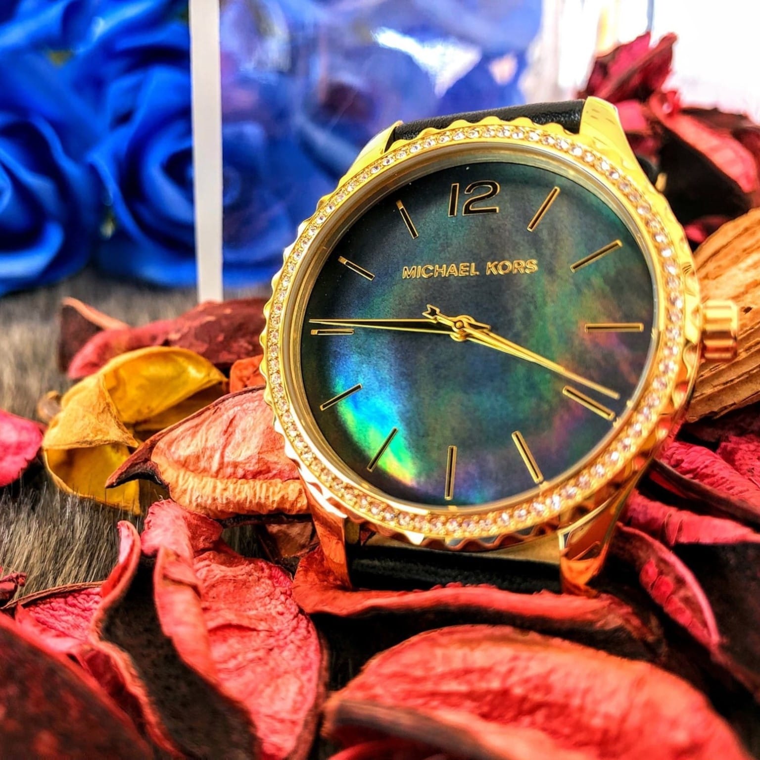  Shop Authentic Michael Kors Layton Three Hand Mother of Pearl Black Dial Black Leather Strap Watch For Women - MK2911 - Luxxuri