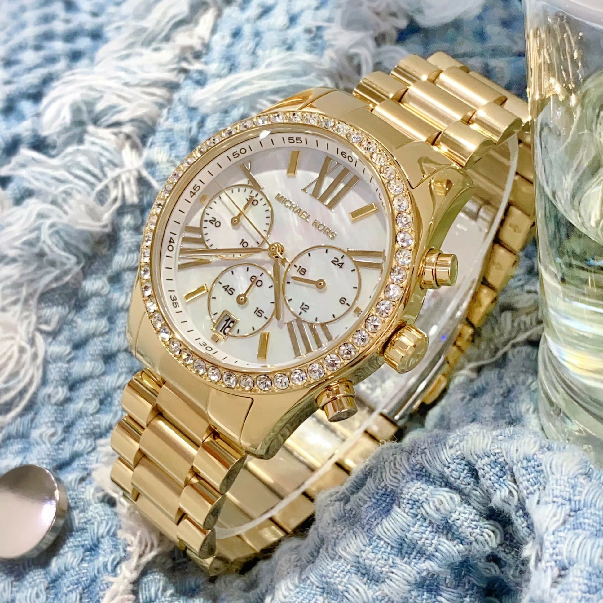  Shop Authentic Michael Kors Lexington Mother of Pearl White Dial Gold Steel Strap Watch For Women - MK7241 - Luxxuri