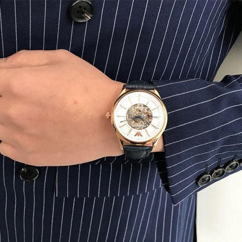  Shop Authentic Emporio Armani Meccanico Automatic White Dial Blue Leather Strap Watch For Men - AR1947 - Luxxuri