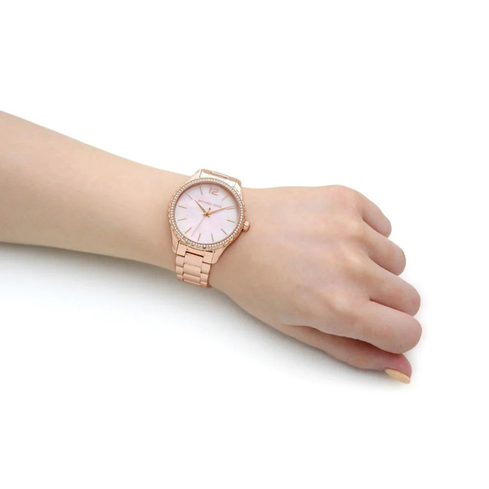  Shop Authentic Michael Kors Layton Three Hand Pink Dial Rose Gold Steel Strap Watch For Women - MK6848 - Luxxuri