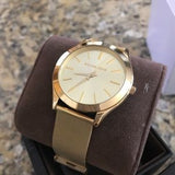  Shop Authentic Michael Kors Slim Runway Champagne Dial Gold Mesh Bracelet Watch for Women - MK3282 - Luxxuri