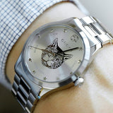  Shop Authentic Gucci G Timeless Silver Dial Silver Steel Strap Watch For Women - YA1264095 - Luxxuri