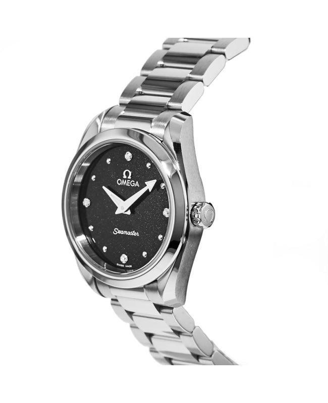  Shop Authentic Omega Seamaster Aqua Terra Quartz Diamond Black Dial Silver Steel Strap Watch for Women - 220.10.28.60.51.001 - Luxxuri