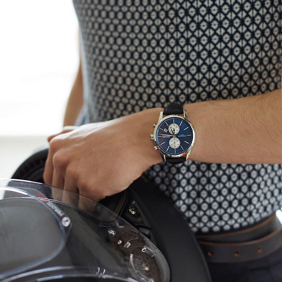  Shop Authentic Hugo Boss Jet Blue Dial Black Leather Strap Watch for Men - 1513283 - Luxxuri