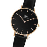  Shop Authentic Daniel Wellington Petite Sheffield Black Dial Black Leather Strap Watch For Women - DW00100168 - Luxxuri