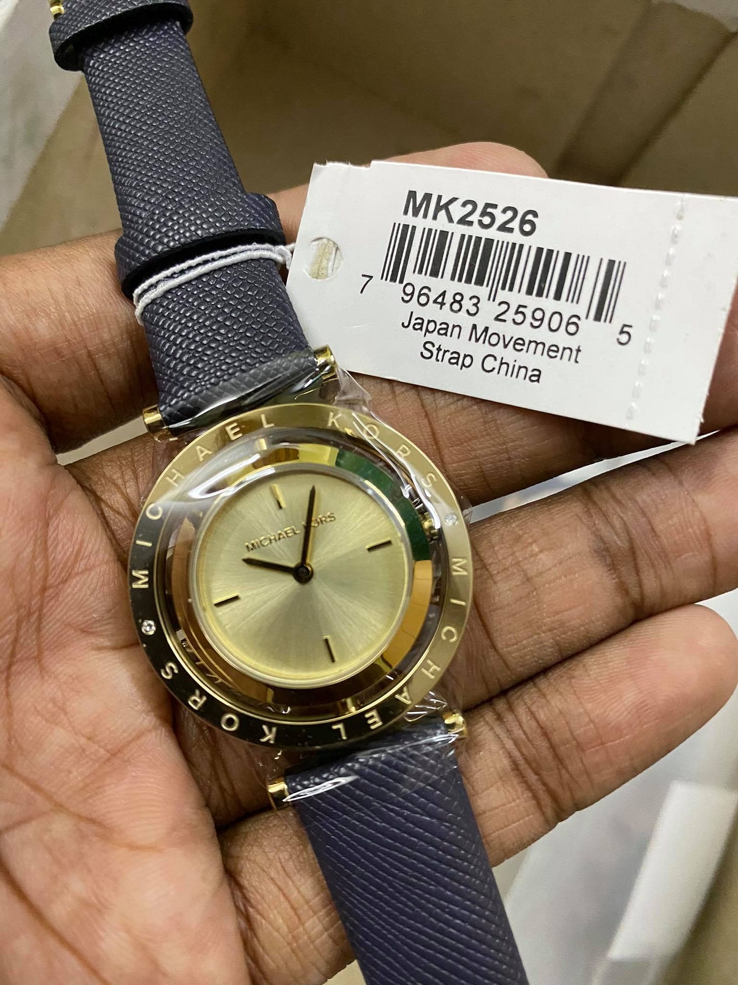  Shop Authentic Michael Kors Averi Gold Dial Navy Blue Leather Strap Watch for Women - MK2526 - Luxxuri