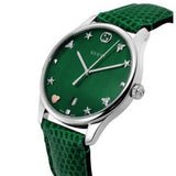  Shop Authentic Gucci G-Timeless Mother of Pearl Green Dial Green Leather Strap Watch For Women - YA1264042 - Luxxuri