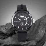  Shop Authentic Tommy Hilfiger Denim Quartz Black Dial Black Rubber Strap Watch for Men - 1791483 - Luxxuri