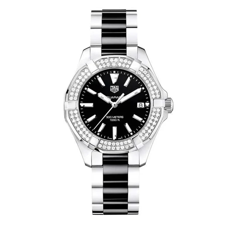 Tag Heuer Aquaracer Quartz Diamonds Black Dial Two Tone Steel Strap Watch for Men - WAY131E.BA0913