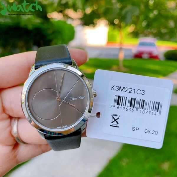  Shop Authentic Calvin Klein Minimal Grey Dial Black Leather Strap Watch for Men - K3M221C3 - Luxxuri