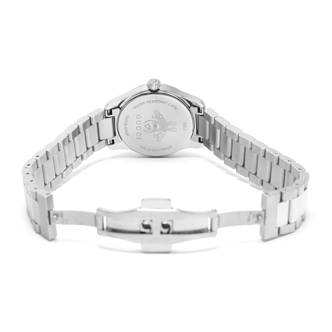  Shop Authentic Gucci G Timeless Quartz Mother of Pearl Pink Dial Silver Steel Strap Watch For Women - YA1265013 - Luxxuri
