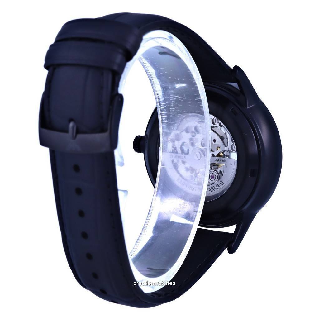  Shop Authentic Emporio Armani Meccanico Automatic Black Dial Black Leather Strap Watch For Men - AR60042 - Luxxuri