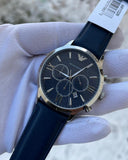  Shop Authentic Emporio Armani Giovanni T Bar Chronograph Quartz Blue Dial Blue Leather Strap Watch For Men - AR11226 - Luxxuri
