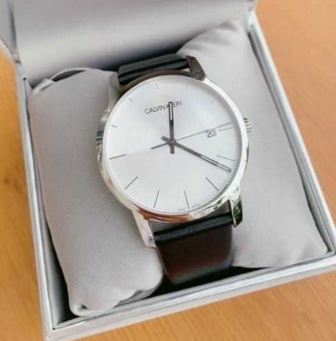  Shop Authentic Calvin Klein City White Dial Black Leather Strap Watch for Men - K2G2G1CD - Luxxuri