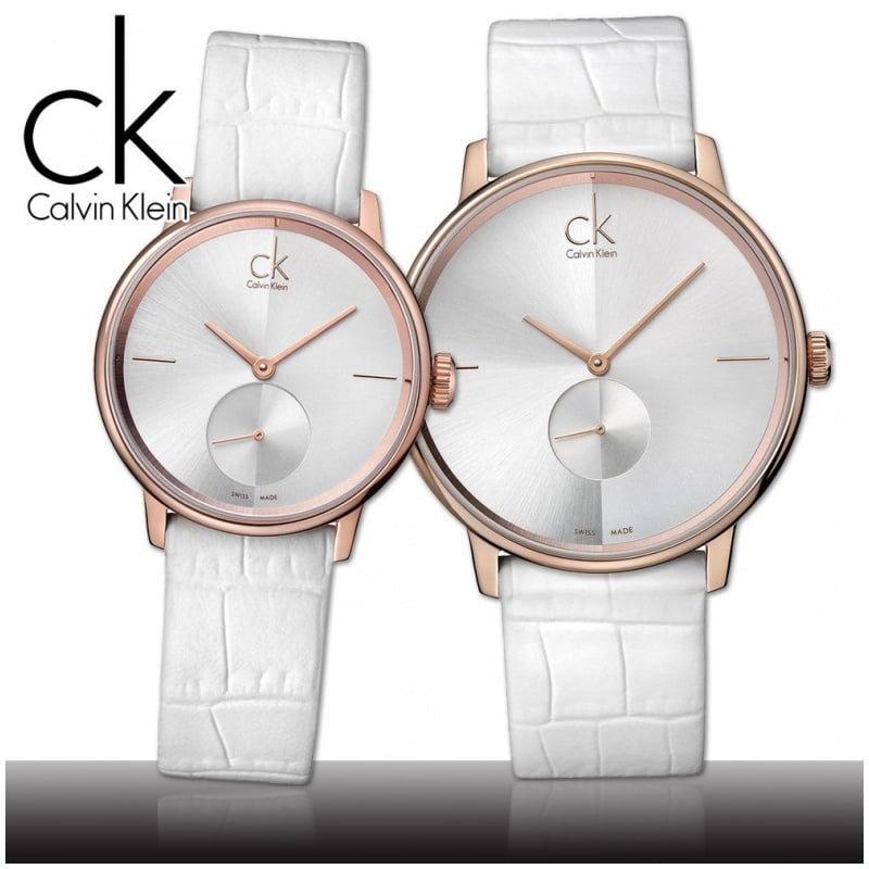  Shop Authentic Calvin Klein Accent Silver Dial White Leather Strap Watch for Women - K2Y216K6 - Luxxuri