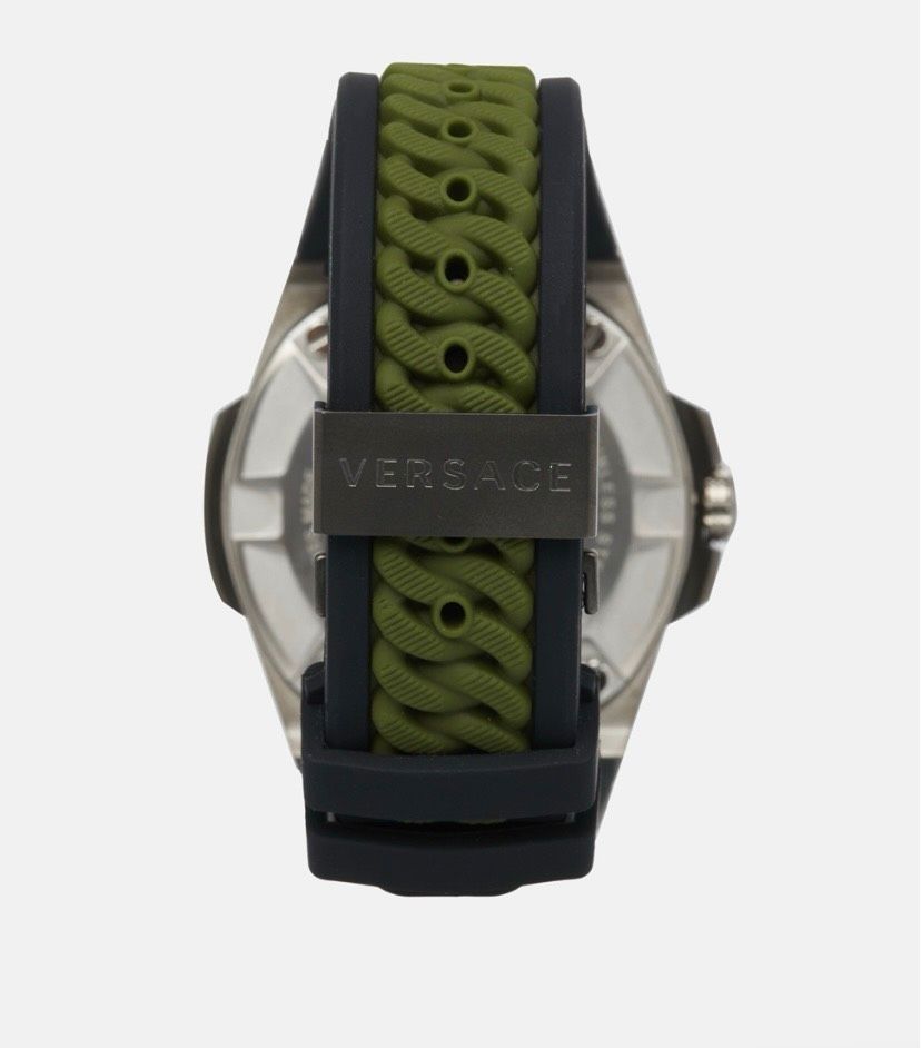  Shop Authentic Versace Chain Reaction Quartz White Dial Green Rubber Strap Watch for Men - VEDY00419 - Luxxuri