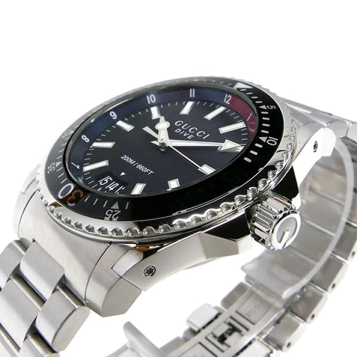  Shop Authentic Gucci Dive Quartz Black Dial Silver Steel Strap Watch For Men - YA136212 - Luxxuri