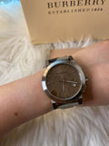  Shop Authentic Burberry The City Smoke Dial Checked Brown Leather Strap Watch for Men - BU9358 - Luxxuri