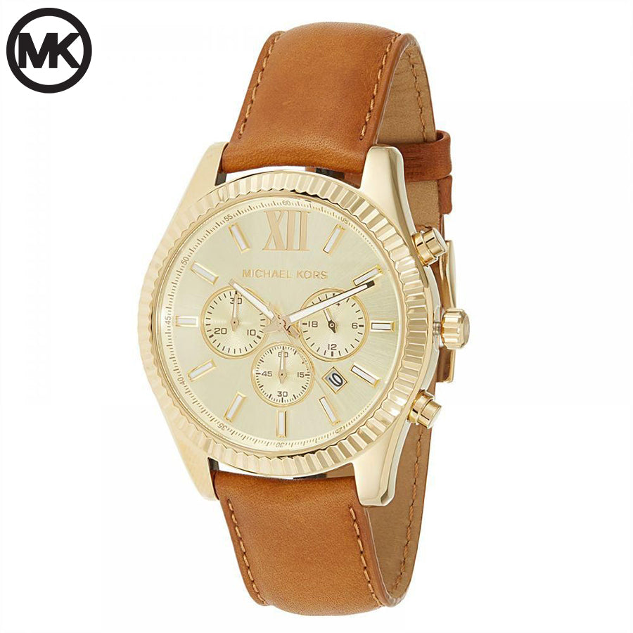  Shop Authentic Michael Kors Lexington Chronograph Gold Dial Brown Leather Strap Watch For Men - MK8447 - Luxxuri