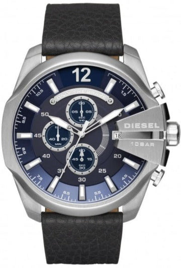  Shop Authentic Diesel Mega Chief Chronograph Blue Dial Black Leather Strap Watch For Men - DZ4423 - Luxxuri