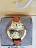  Shop Authentic Michael Kors Runway Quartz Gold Dial Orange Leather Strap Watch For Women - MK2275 - Luxxuri
